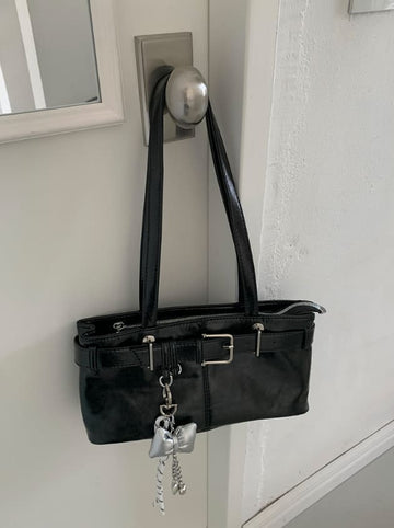Hard Square Leather Belt Shoulder Bag